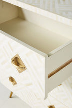 Bone Inlay Optical Inlay Chest of 9 Drawers in White