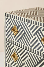 Bone Inlay Optical Inlay Chest of 9 Drawers in Black