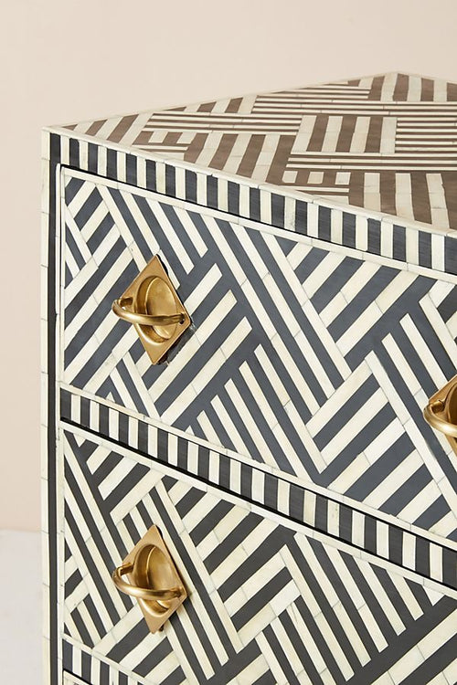 Bone Inlay Optical Inlay Chest of 9 Drawers in Black