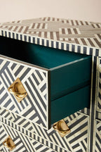 Bone Inlay Optical Inlay Chest of 9 Drawers in Black