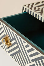 Bone Inlay Optical Inlay Chest of 9 Drawers in Black
