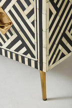 Bone Inlay Optical Inlay Chest of 9 Drawers in Black