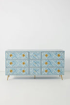 Bone Inlay Optical Inlay Chest of 9 Drawers in Sky Blue