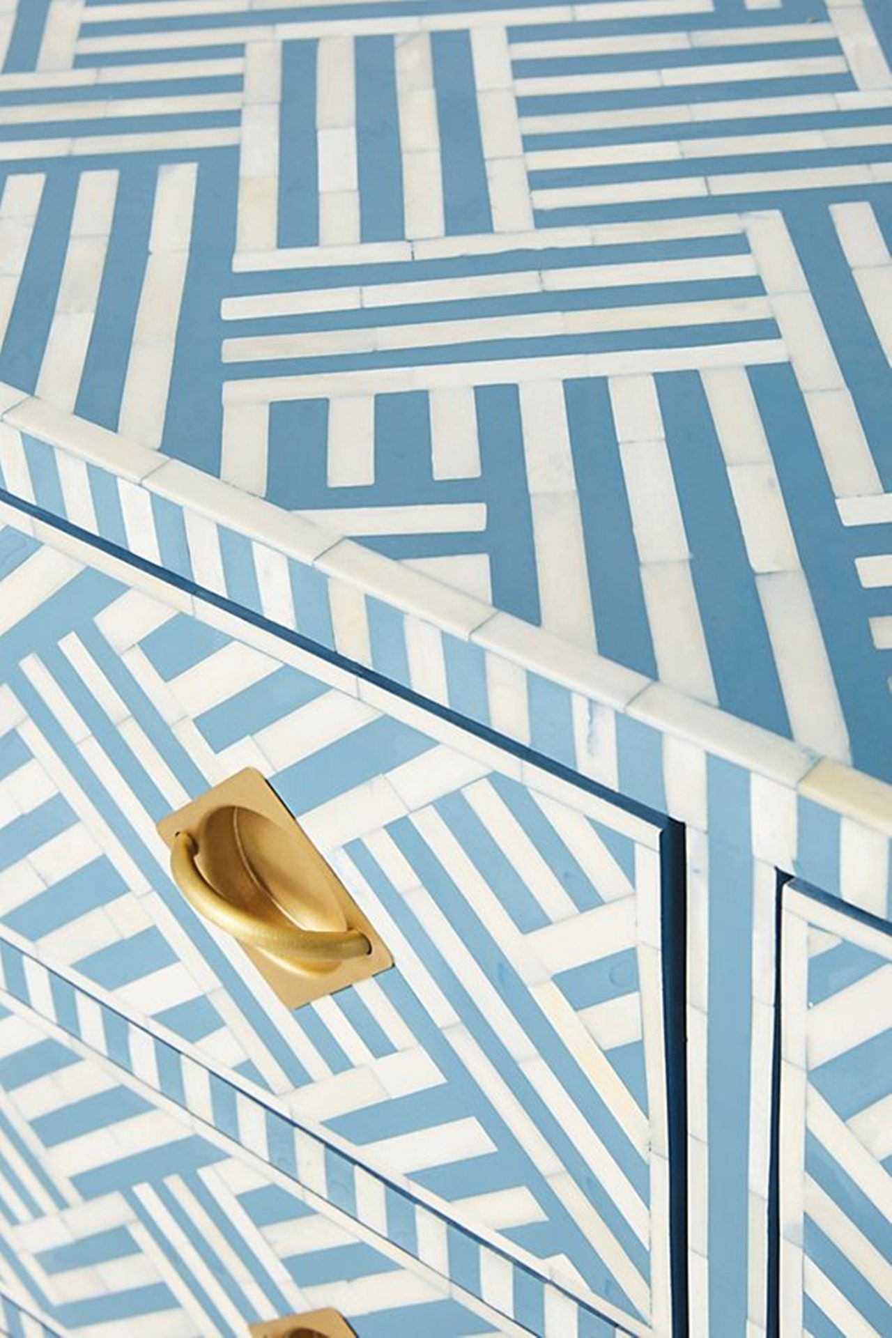 Bone Inlay Optical Inlay Chest of 9 Drawers in Sky Blue