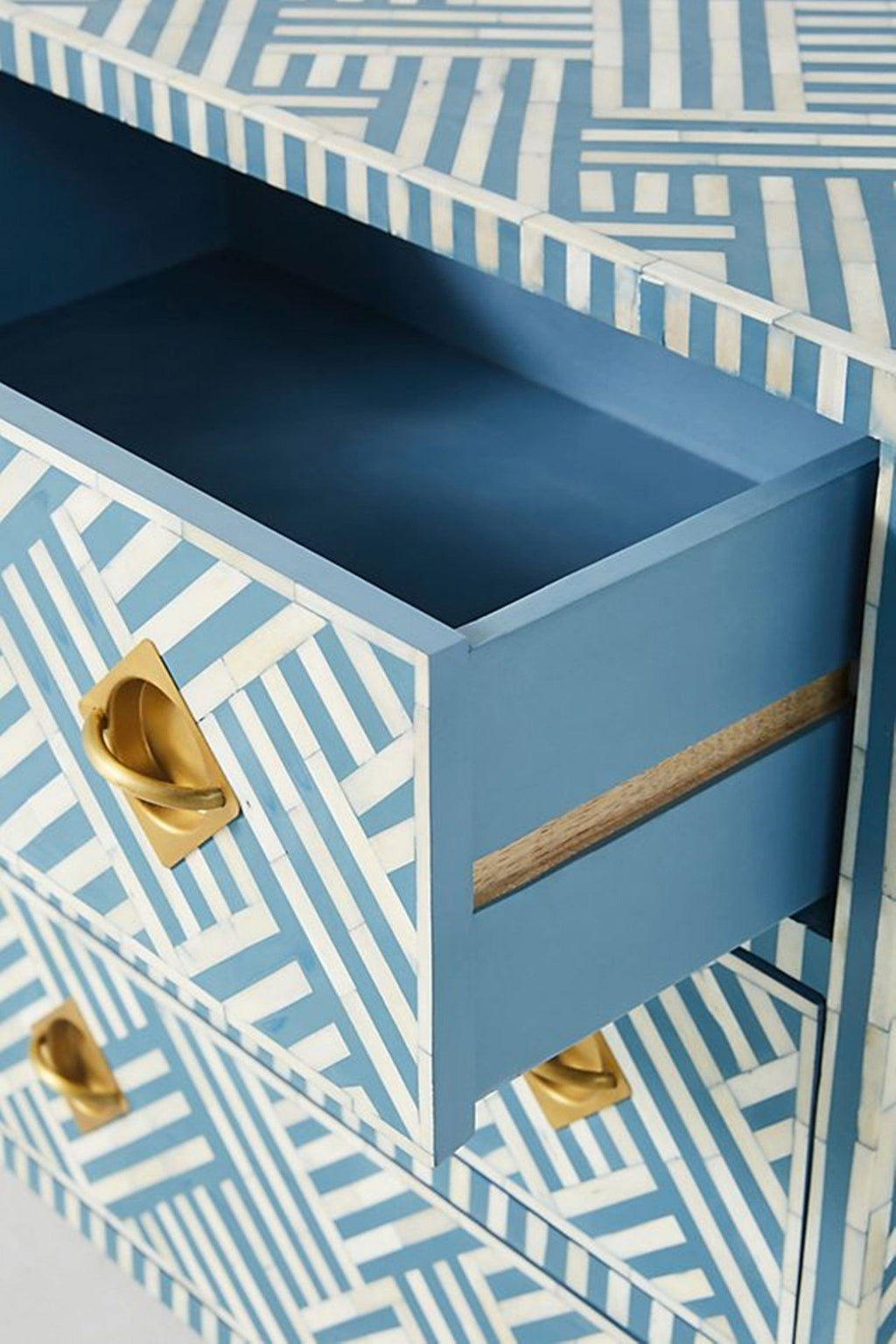 Bone Inlay Optical Inlay Chest of 9 Drawers in Sky Blue