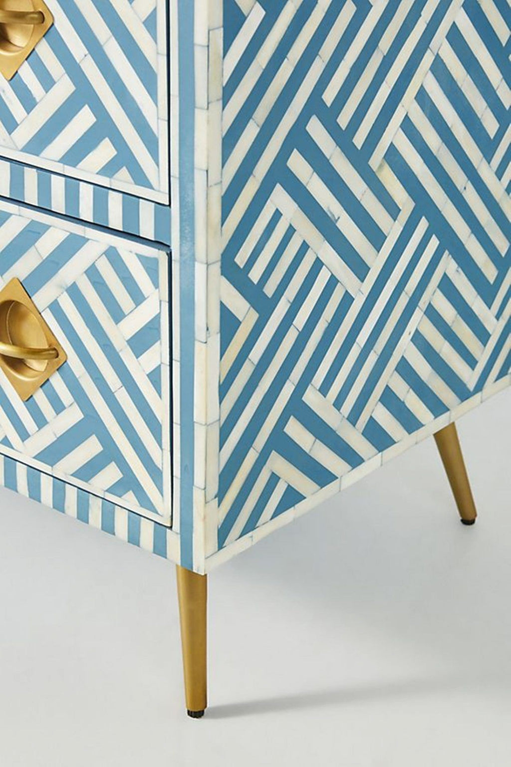 Bone Inlay Optical Inlay Chest of 9 Drawers in Sky Blue