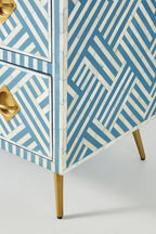 Bone Inlay Optical Inlay Chest of 9 Drawers in Sky Blue