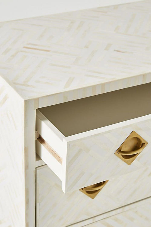 Bone Inlay Chest of 3 Drawers Stripe Line design in White Color