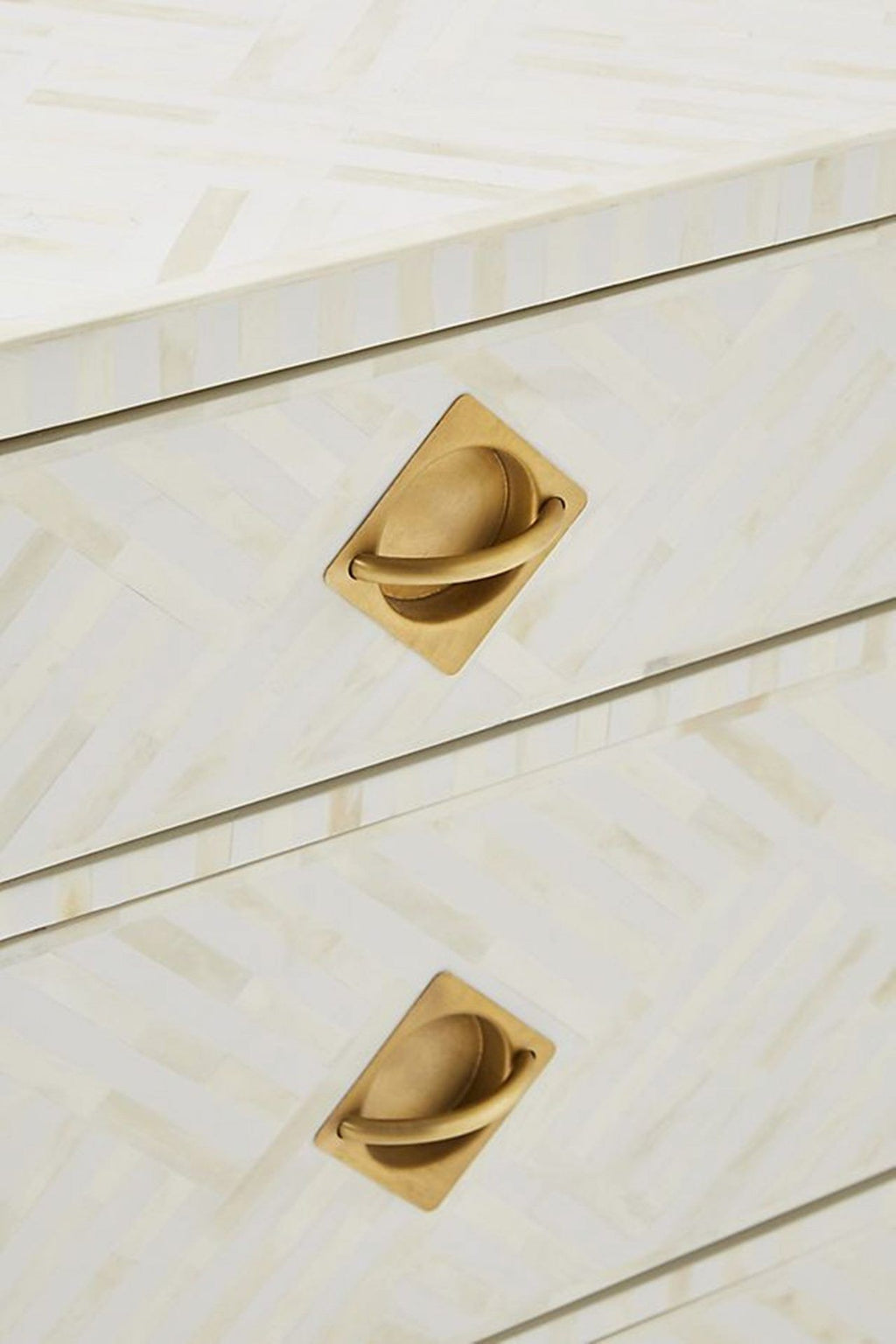 Bone Inlay Chest of 3 Drawers Stripe Line design in White Color