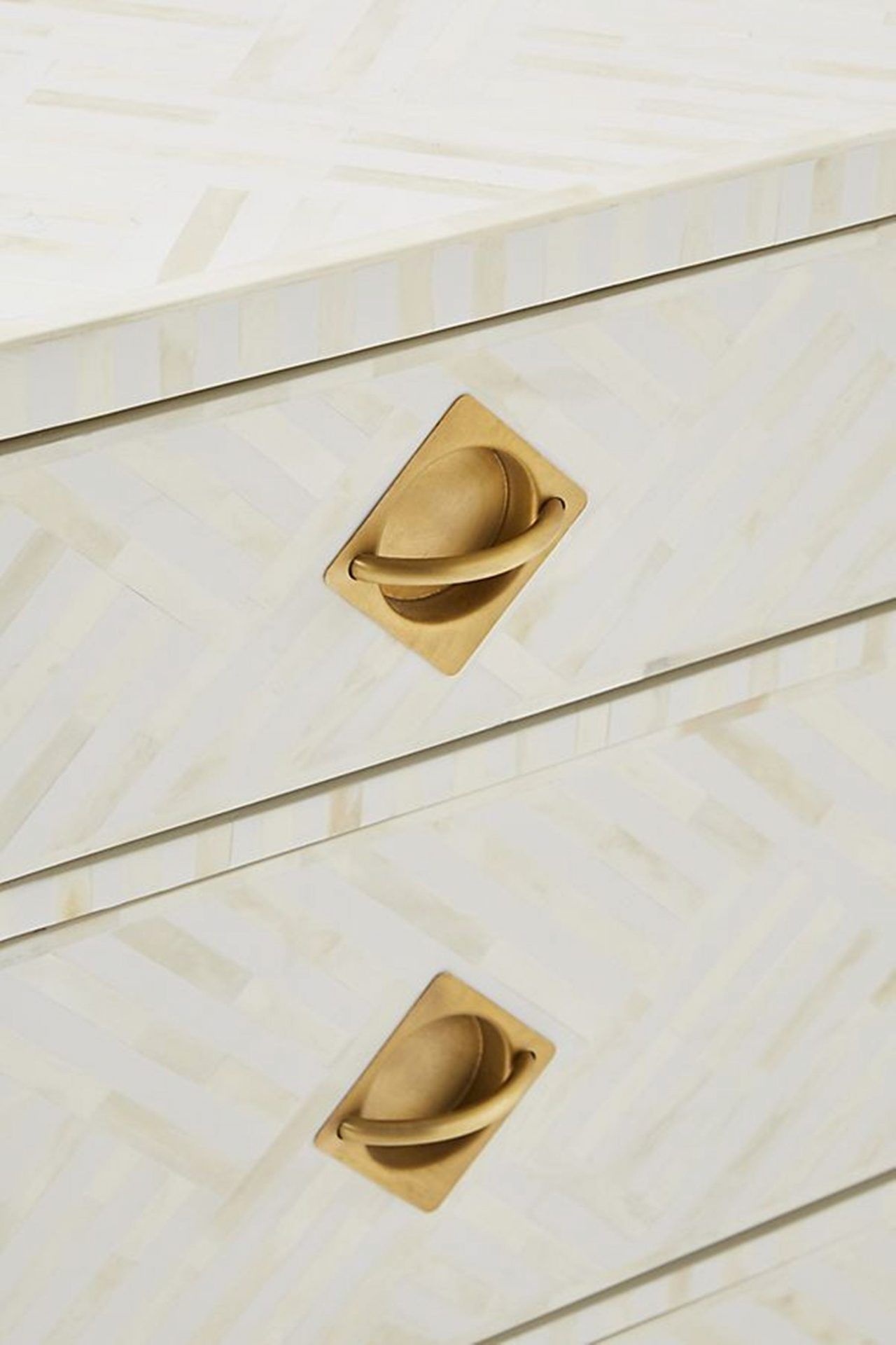 Bone Inlay Chest of 3 Drawers Stripe Line design in White Color