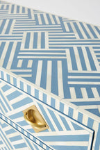 Bone Inlay Chest of 3 Drawers Stripe Line design in Sky Blue Color