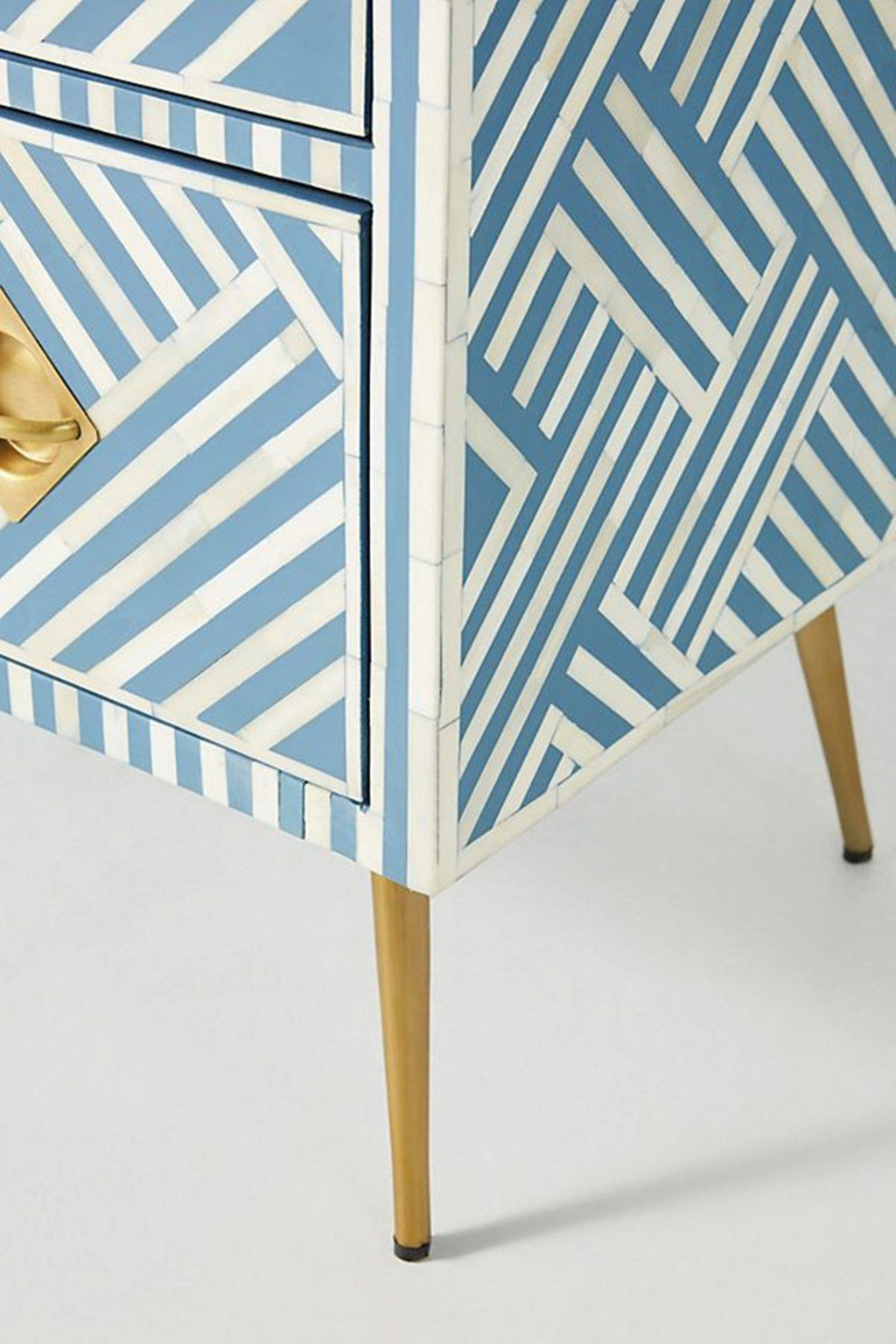 Bone Inlay Chest of 3 Drawers Stripe Line design in Sky Blue Color