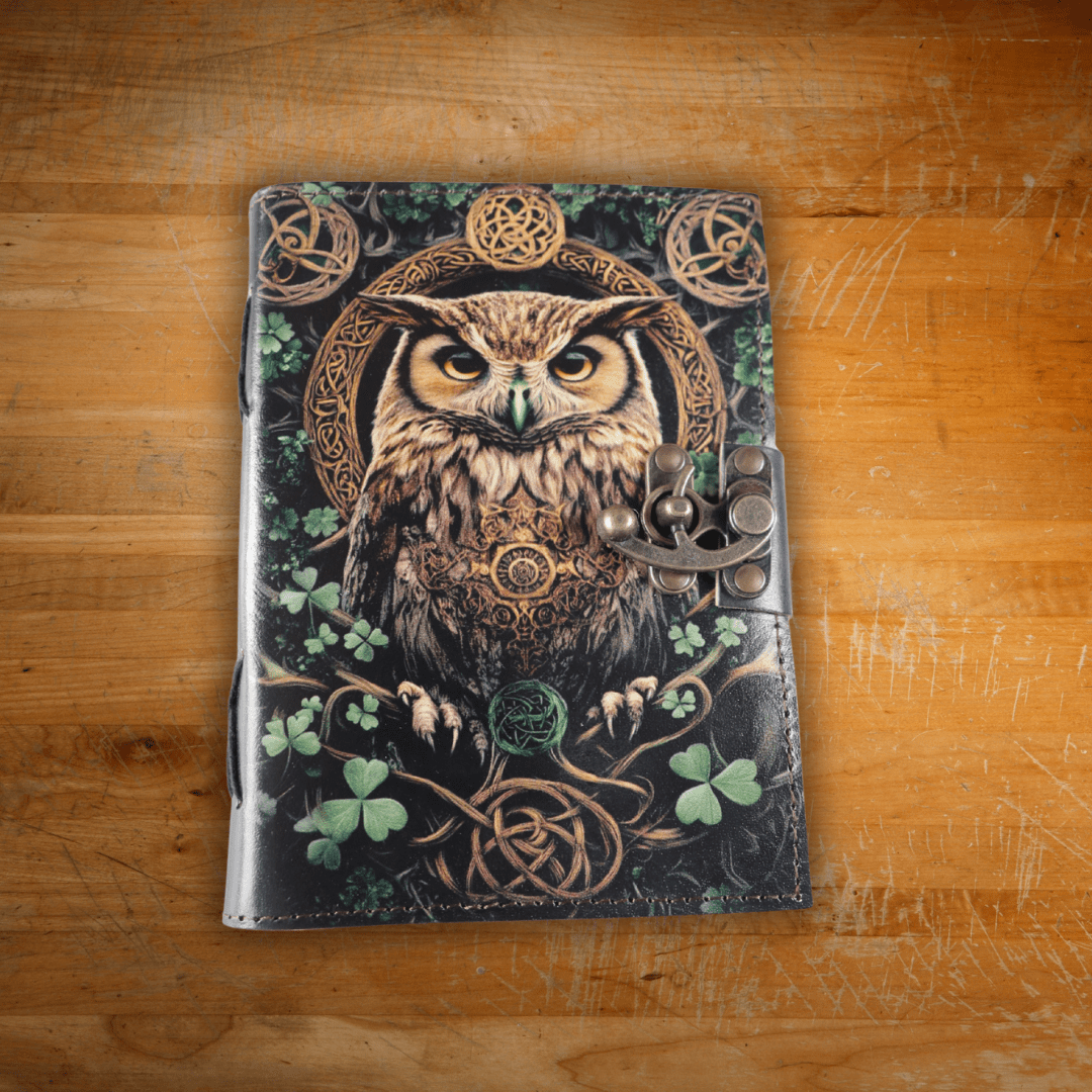 Handcrafted Owl Embossed Genuine Leather Journal with Vintage Lock