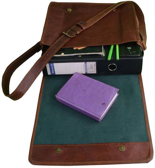 Craftshades – 16"12 Dark Brown Vintage Handcrafted Leather Laptop Bag without Pocket | 100% Genuine Leather