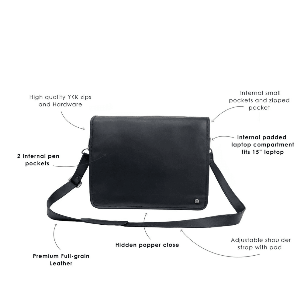 Craftshades – 10*13"Crossbody Handcrafted Small  Goat Leather messenger bag - Black | 100% Genuine Leather