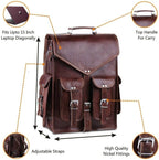 Craftshades – 12 x16 Inch 4 Pockets Dark Brown Handcrafted Leather Backpack | 100% Genuine Leather