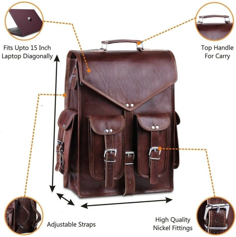 Craftshades – 12 x16 Inch 4 Pockets Dark Brown Handcrafted Leather Backpack | 100% Genuine Leather