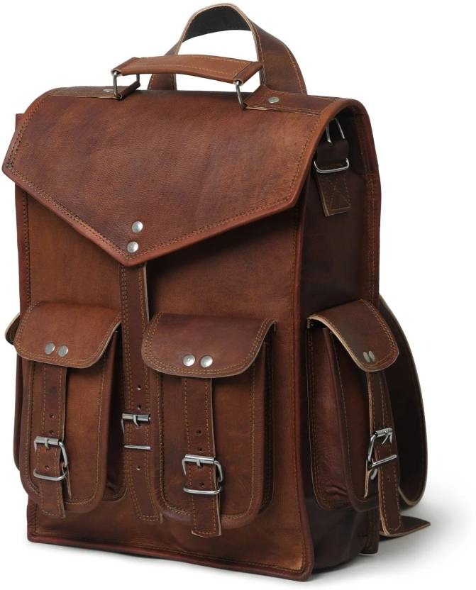 Craftshades – 12 x16 Inch 4 Pockets Dark Brown Handcrafted Leather Backpack | 100% Genuine Leather