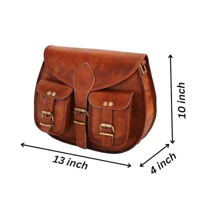 CraftShades -9*11 Inch cross body double pocket sling goat leather bag for boys &amp; girls