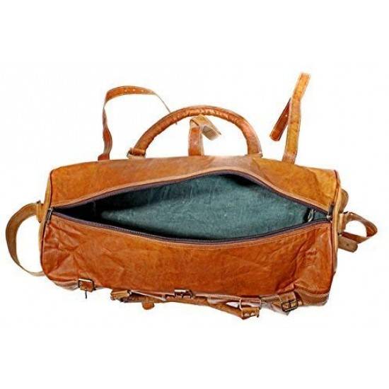 Craftshades - 3 Outer Pockets 24" (Expandable) Edge Handcrafted Duffle Goat  Leather Bag