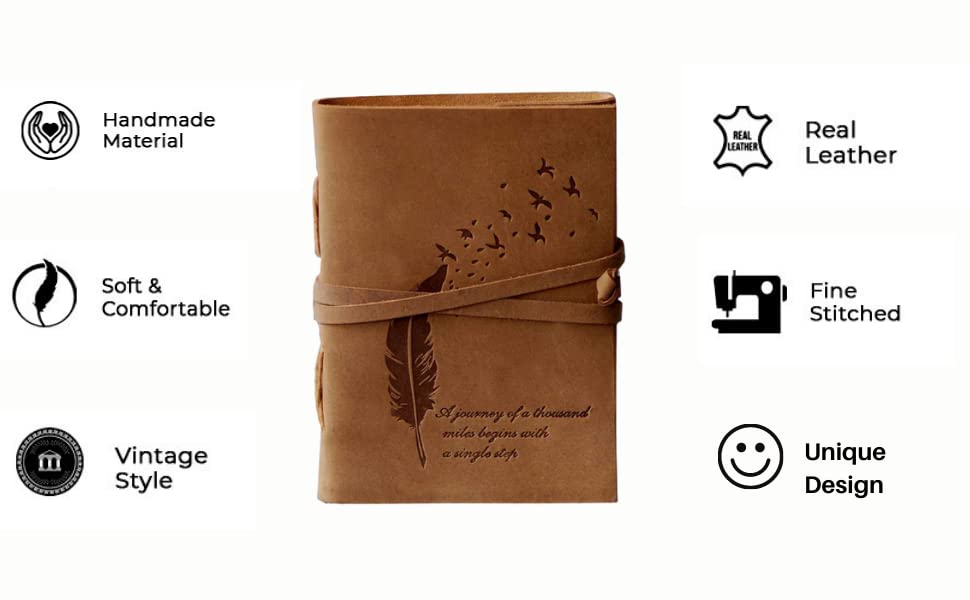 CraftShades - Leather Diary Embossed With Leaf of Tree &amp; a Quote Antique Handmade Leather Bound Diary cum Notepad for Men and Women Plain Paper of 5×7 Inch Size 240 Pages Perfect for Travel Diary