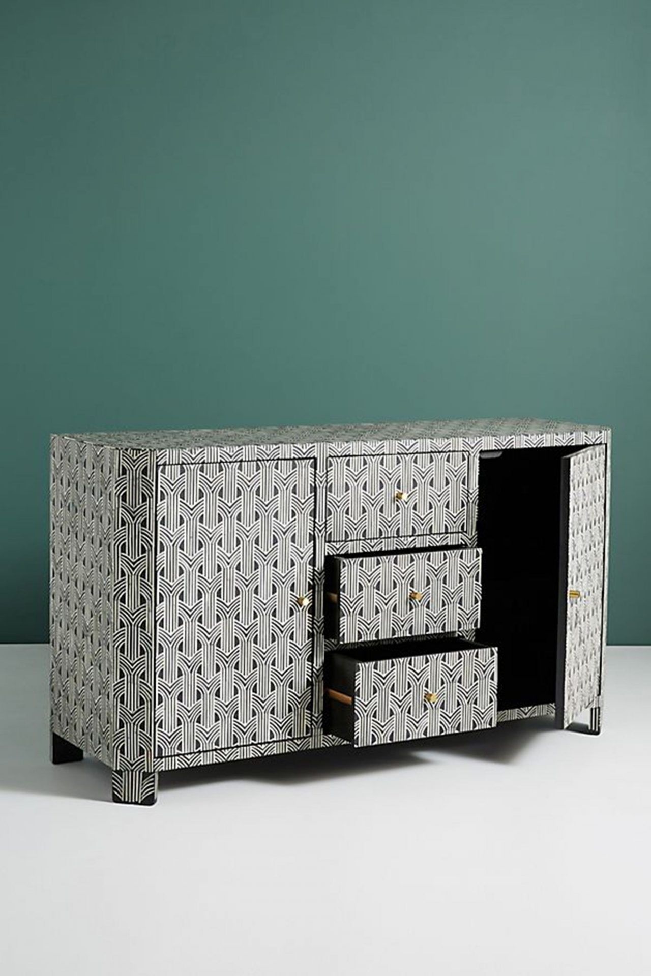 Antique Look Bone Inlay Buffet Table in Black Color