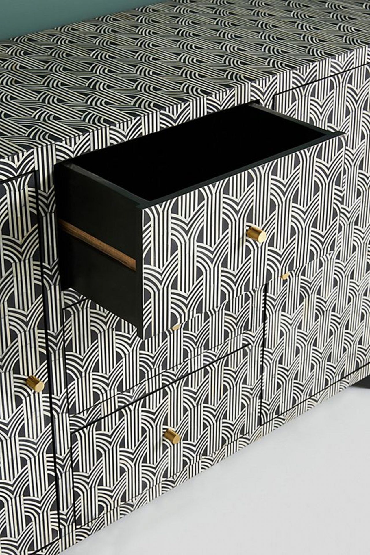 Antique Look Bone Inlay Buffet Table in Black Color