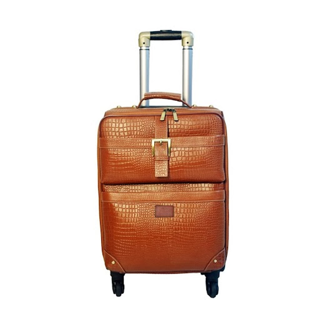 Leather Trolley Travel Bag Weekender Overnight Light Brown Leather Bag With Four Wheels Leather Cabin