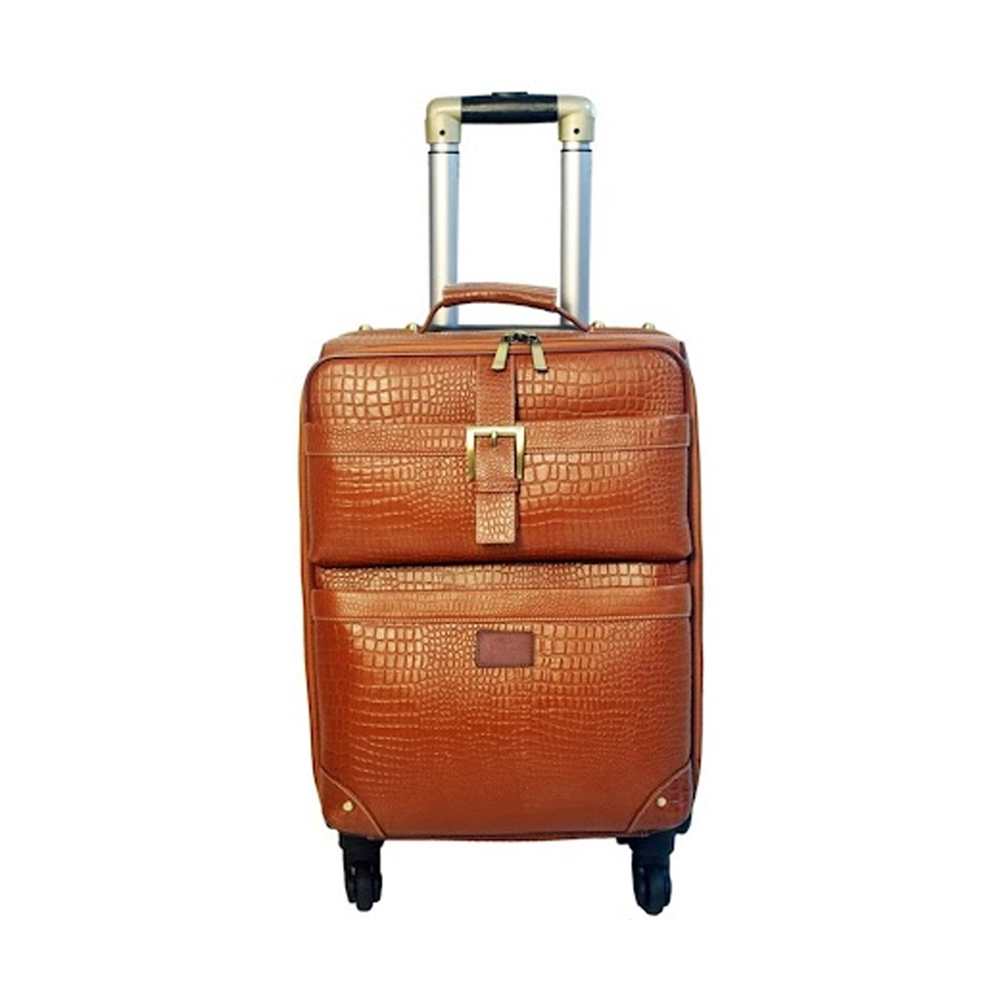 Leather Trolley Travel Bag Weekender Overnight Light Brown Leather Bag With Four Wheels Leather Cabin