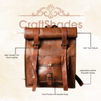 Craftshades –  Roll Top Leather Backpack | 100% Genuine Leather | Unisex