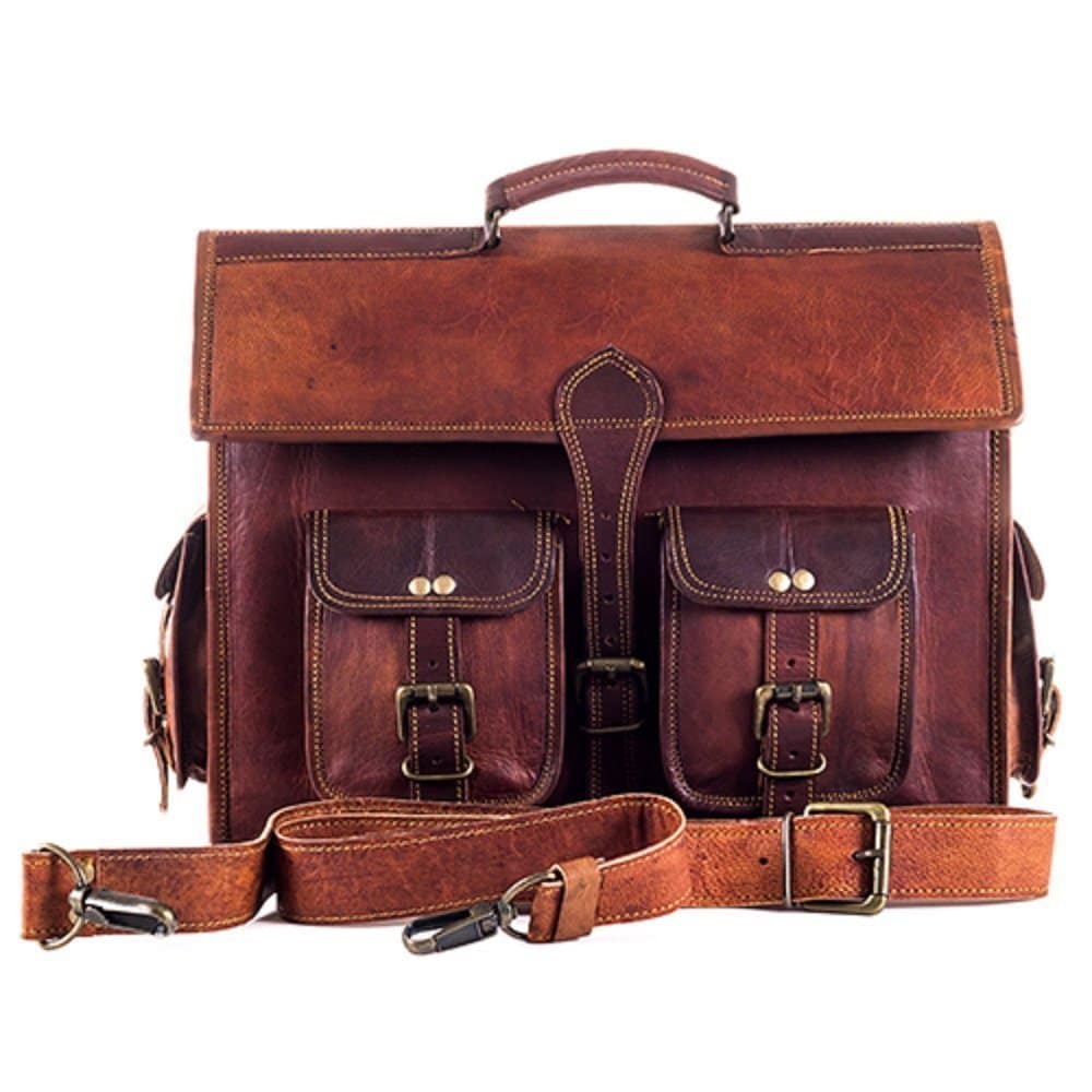 Craftshades – 4 Pockets 15″11 Vintage Shaded Handcrafted Briefcase Bag | 100% Genuine Leather