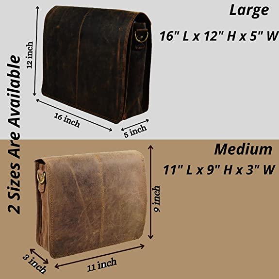 Craftshades Leather Men Laptop Messenger Full Flap Messenger Briefcase Bag 16 inch
