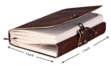 CraftShades-Handmade Leather Diary Embossed with star, journey &amp; double wolf Diary with Antique Lock for Artist Sketchbook, Scrapbook, Drawing, Writing etc .Size 5 * 7 inch (THE JOURNEY)