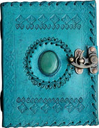 Craftshades – Metal Lock Single Stone Aqua Blue Embossed Design 7″5 Handcrafted Leather Journal/Diary 200 page | 100% Genuine Leather