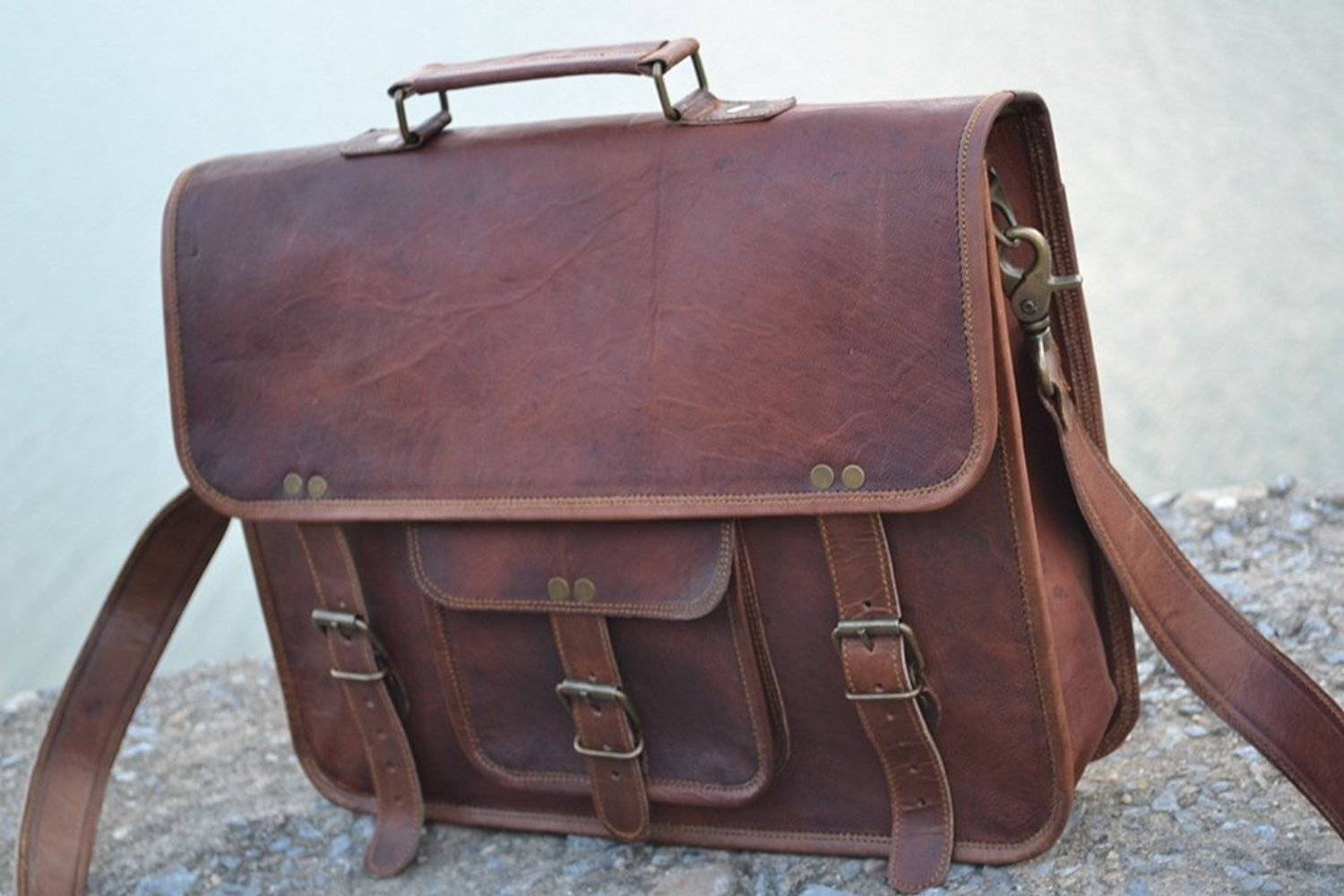 Craftshades – Vintage Single Pocket 18″13 Handcrafted Leather Laptop Bag | 100% Genuine Leather