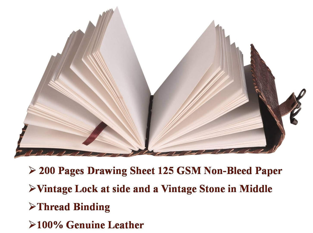 CraftShades - Leather Diary with Antique Green Stone Handmade Leather Bound Diary for Men and Women Unlined 5×7 inches Size 200 Pages Travel Diary with Antique Lock Best Choice of Gift for Raksha Bandhan Day (Green Stone)