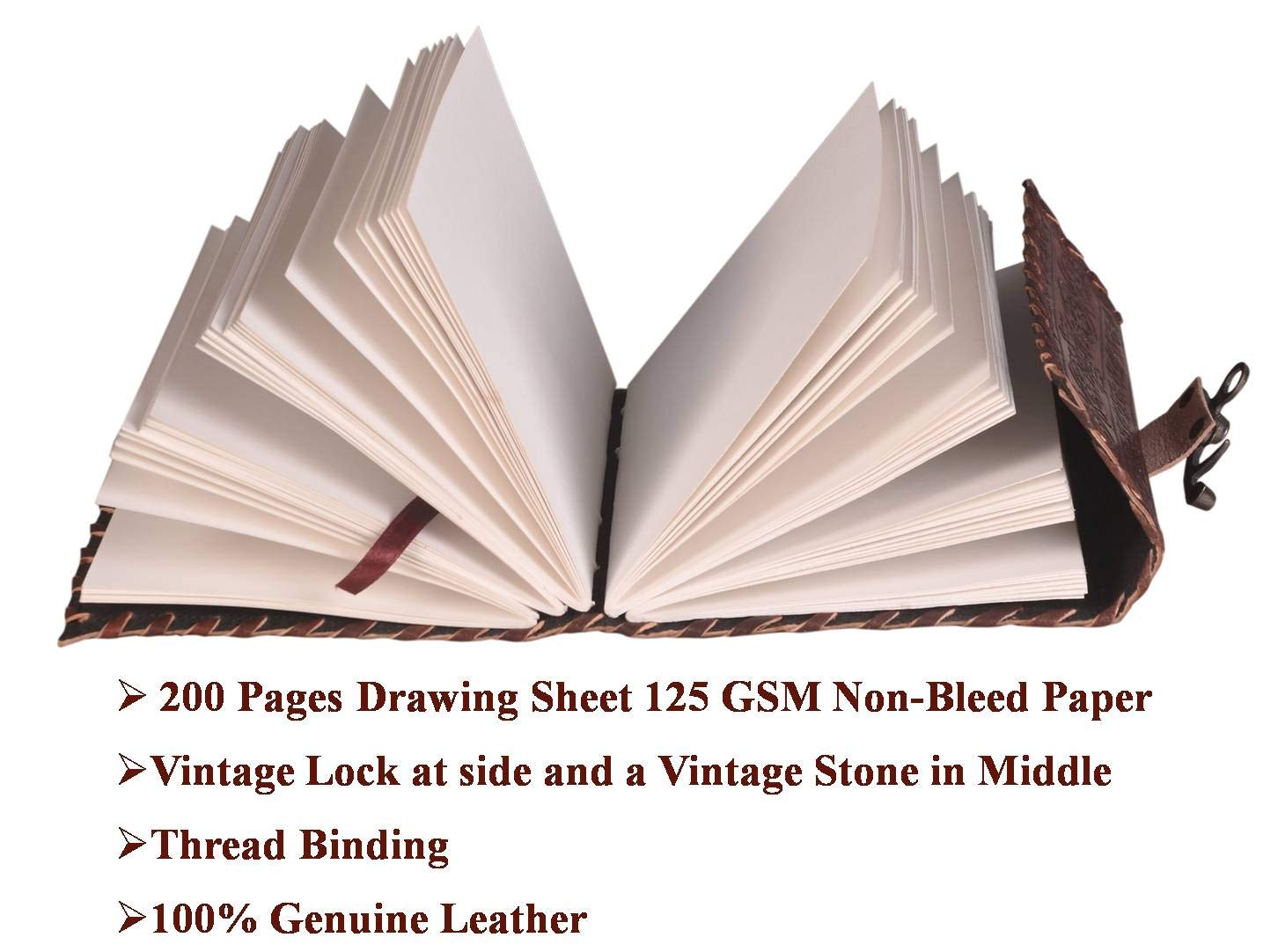 CraftShades - Leather Diary with Antique Green Stone Handmade Leather Bound Diary for Men and Women Unlined 5×7 inches Size 200 Pages Travel Diary with Antique Lock Best Choice of Gift for Raksha Bandhan Day (Green Stone)