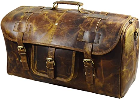 Urban Dezire Leather Duffel Travel Gym Overnight Weekend Leather Bag Sports Cabin