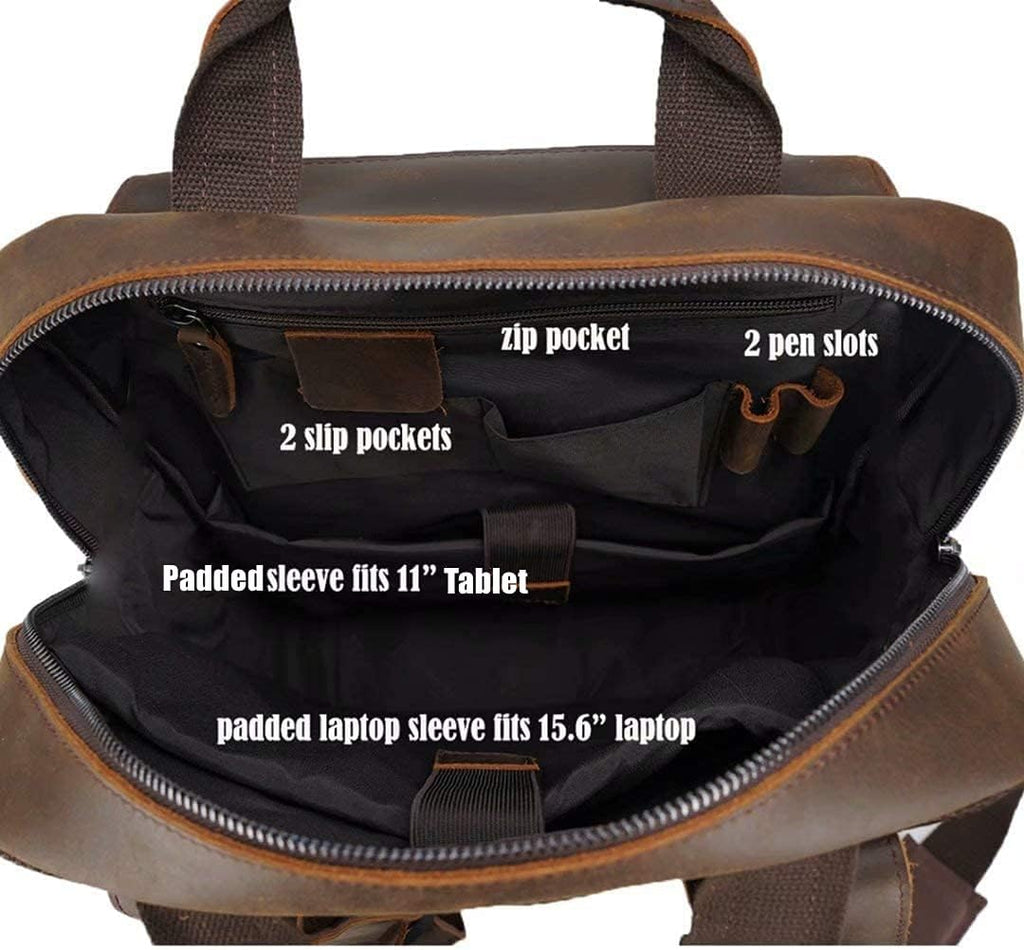Multi-Pocket Leather Backpack