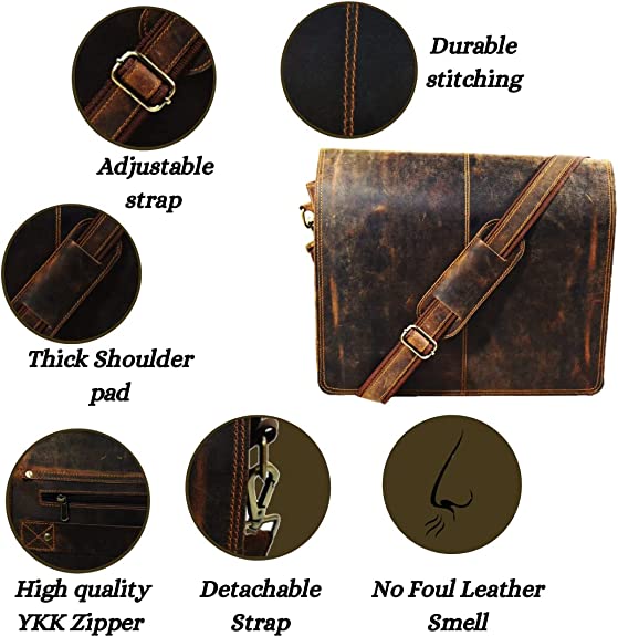 Craftshades Leather Men Laptop Messenger Full Flap Messenger Briefcase Bag 16 inch