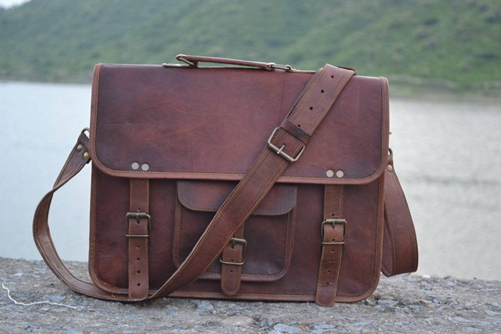 Craftshades – Vintage Single Pocket 18″13 Handcrafted Leather Laptop Bag | 100% Genuine Leather