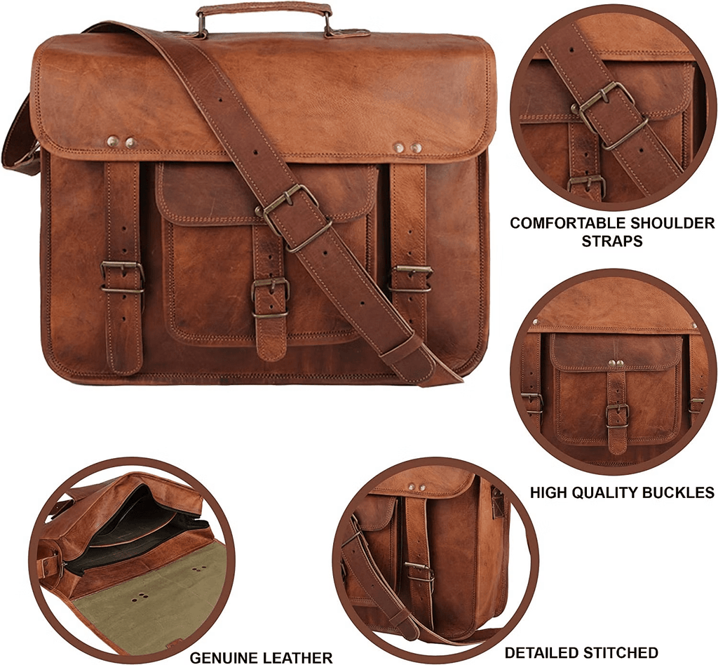 Craftshades – 13 Inch Classic Handcrafted Goat Leather Laptop Bag | 100% Genuine Leather