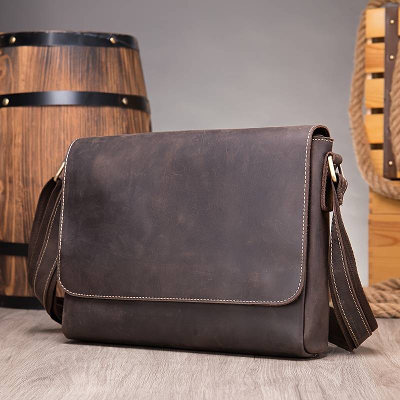 Craftshades –Thick Leather Men's Retro Travel Shoulder Bag Designer Satchel 13 Inch Laptop Bag Shoulder Bag for Men