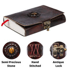 CraftShades - Leather Diary for Men &amp; Women with Semi Precious Stone &amp; Antique Buckle Lock, 240 Unlined 125 GSM Thick Papers Best for Artist Scrapbook, Drawing, Writing Size 5×7 inch (Brown)