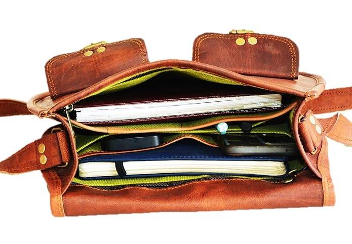 CraftShades -9*11 Inch cross body double pocket sling goat leather bag for boys &amp; girls