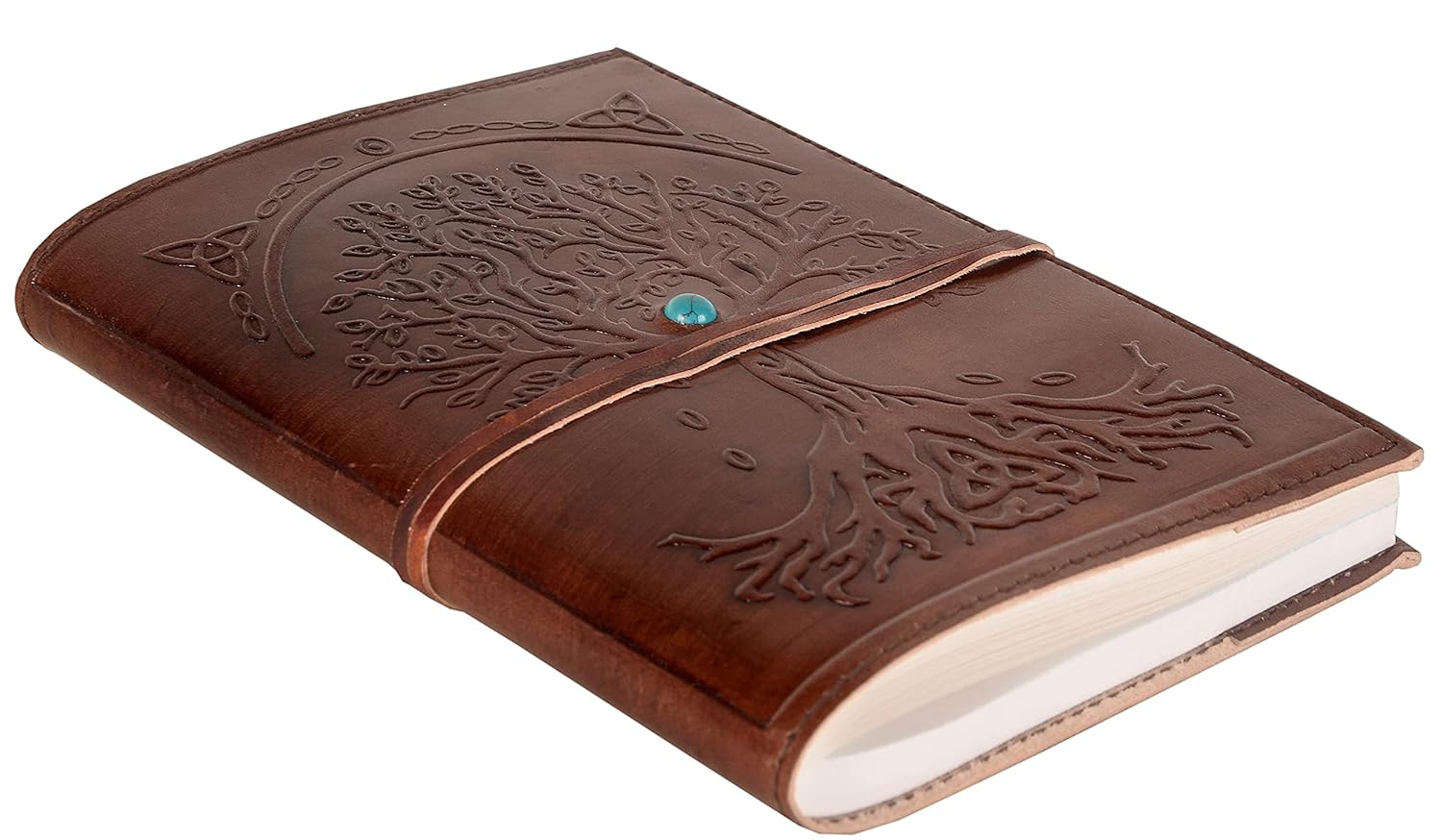 CraftShades - Refillable Leather Diary - Feather with Birds, Leaf of Tree Embossed with Quote 125 GSM Plain 200 Papers Notepad for Men and Women - Size 6 x 8.5 Inch (Tree Embossed)