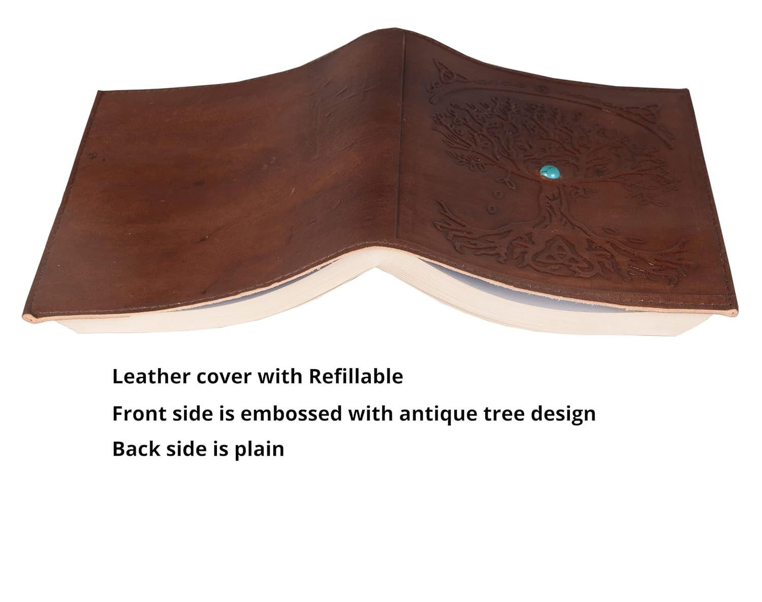 CraftShades - Refillable Leather Diary - Feather with Birds, Leaf of Tree Embossed with Quote 125 GSM Plain 200 Papers Notepad for Men and Women - Size 6 x 8.5 Inch (Tree Embossed)