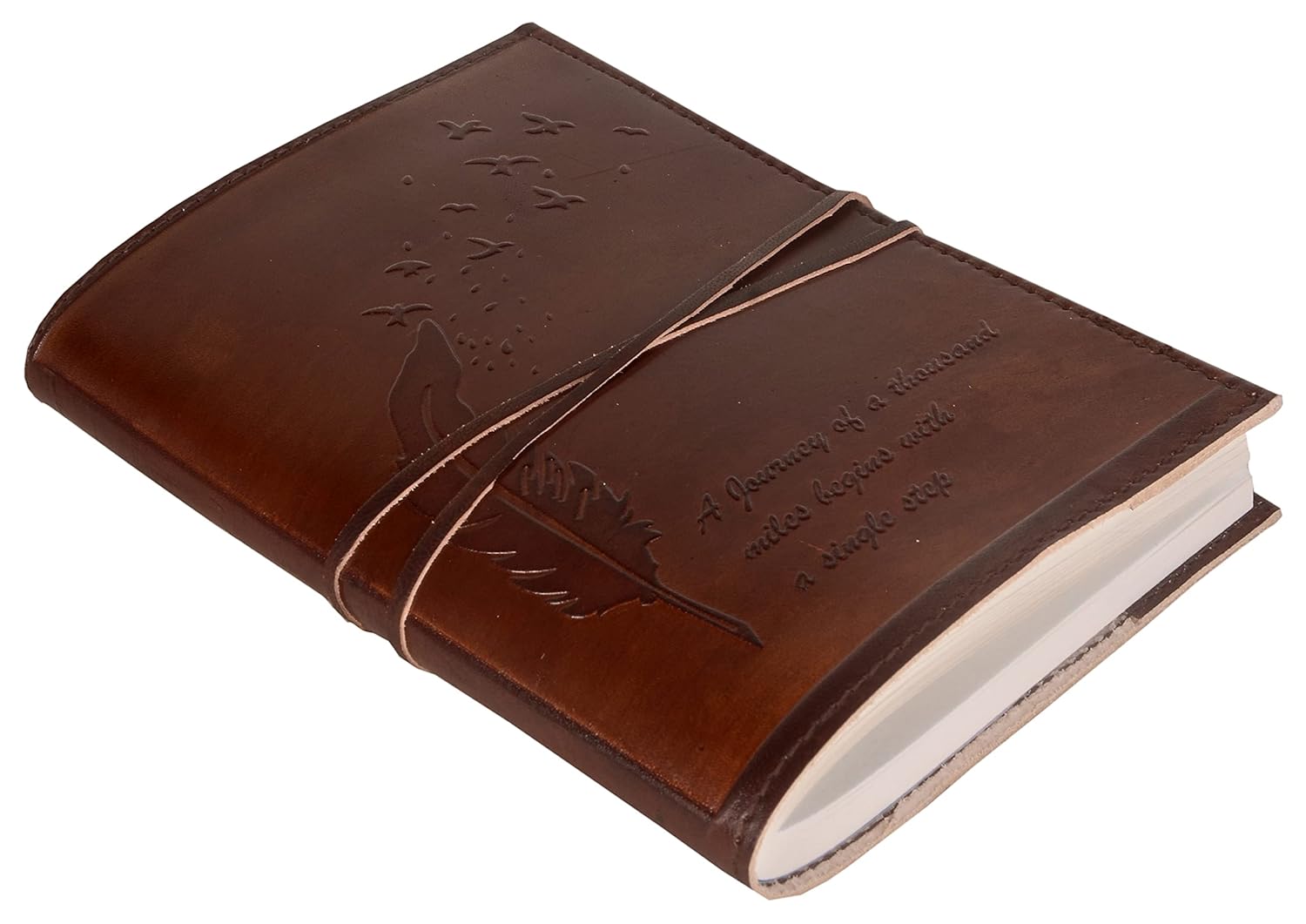 CraftShades - Refillable Leather Diary - Feather with Birds, Leaf of Tree Embossed with Quote 125 GSM Plain 200 Papers Notepad for Men and Women - Size 6 x 8.5 Inch (Leaf Embossed)