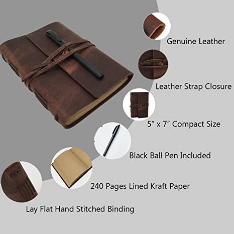 Craftshades Leather Journal Writing Notebook - Genuine Leather Bound Daily Notepad for Men &amp; Women (Copy)