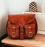 CraftShades -9*11 Inch cross body double pocket sling goat leather bag for boys &amp; girls